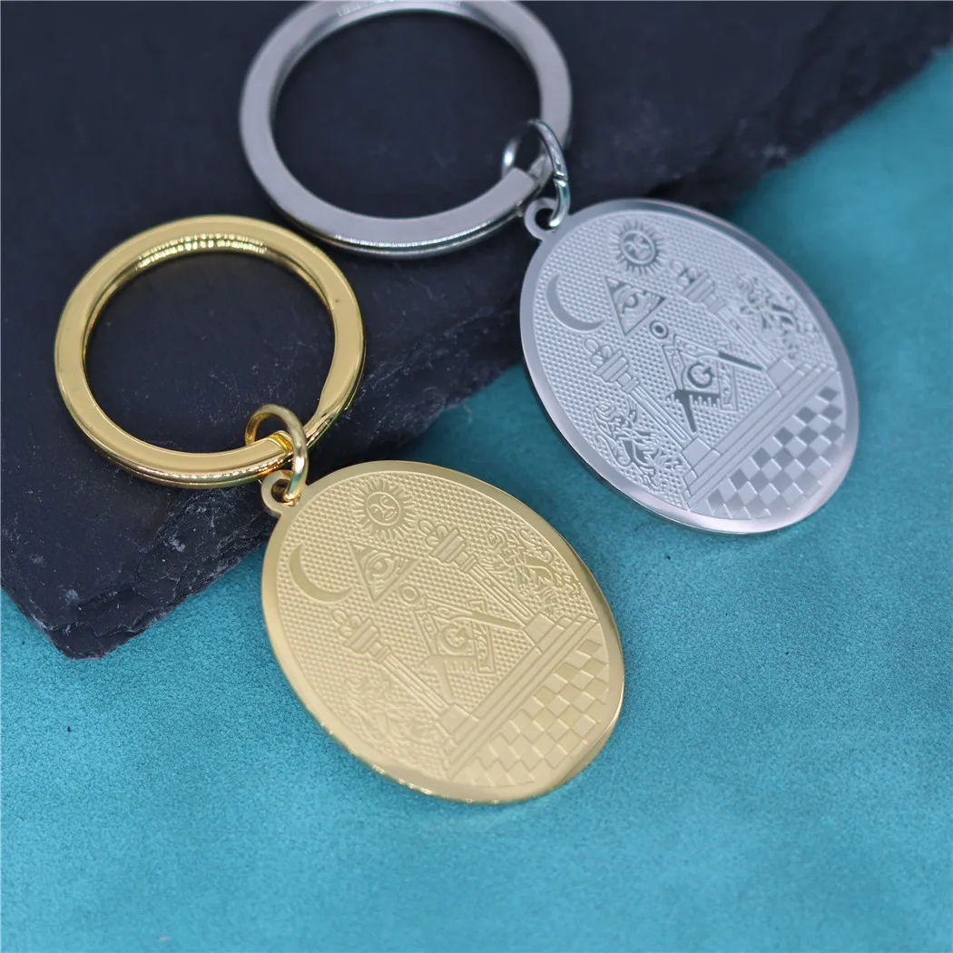Freemasonry Symbol Mason Pendant Keychain Stainless Steel Twin Pillars Boaz And Jachin Keyring Key Chains Men Women Amulet Gift