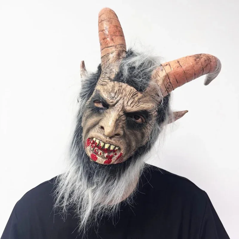 قناع شيطان من اللاتكس مع قرون فم دموي لحفلة الهالوين وأغطية الرأس وإكسسوارات التنكرية ob;8