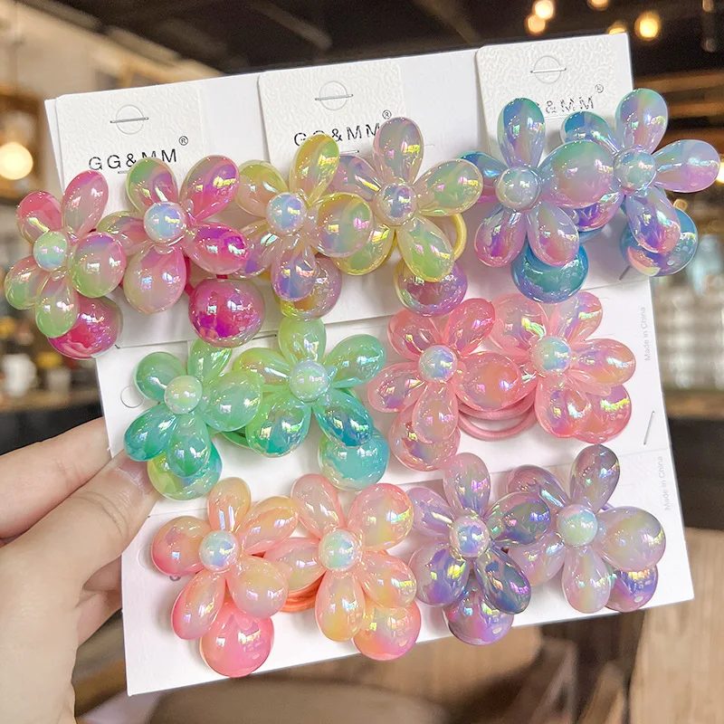 Gradient Flower Hair Ties for Kids Korean Style Cartoon Elastic Ponytail Holders Jelly High Elasticity