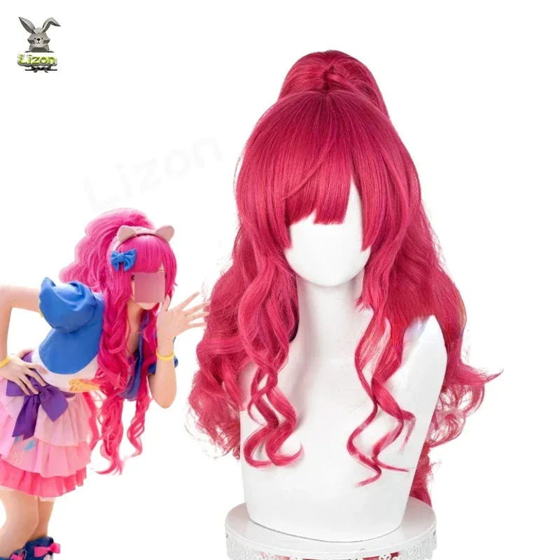 CyMyLittle Pony Pinkie Pie peluca de Cosplay doble cola de caballo peluca rizada larga sintética linda chica The Pony dibujos animados Anime Coser peluca diaria