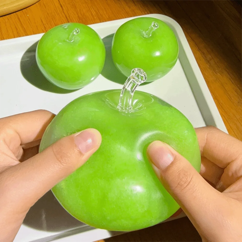 Cute TPR Green Apple Slushie Stress Ball Green Elastic Apple Squishy Toy Apple Shaped Moldable Fidget Toy Stress Release