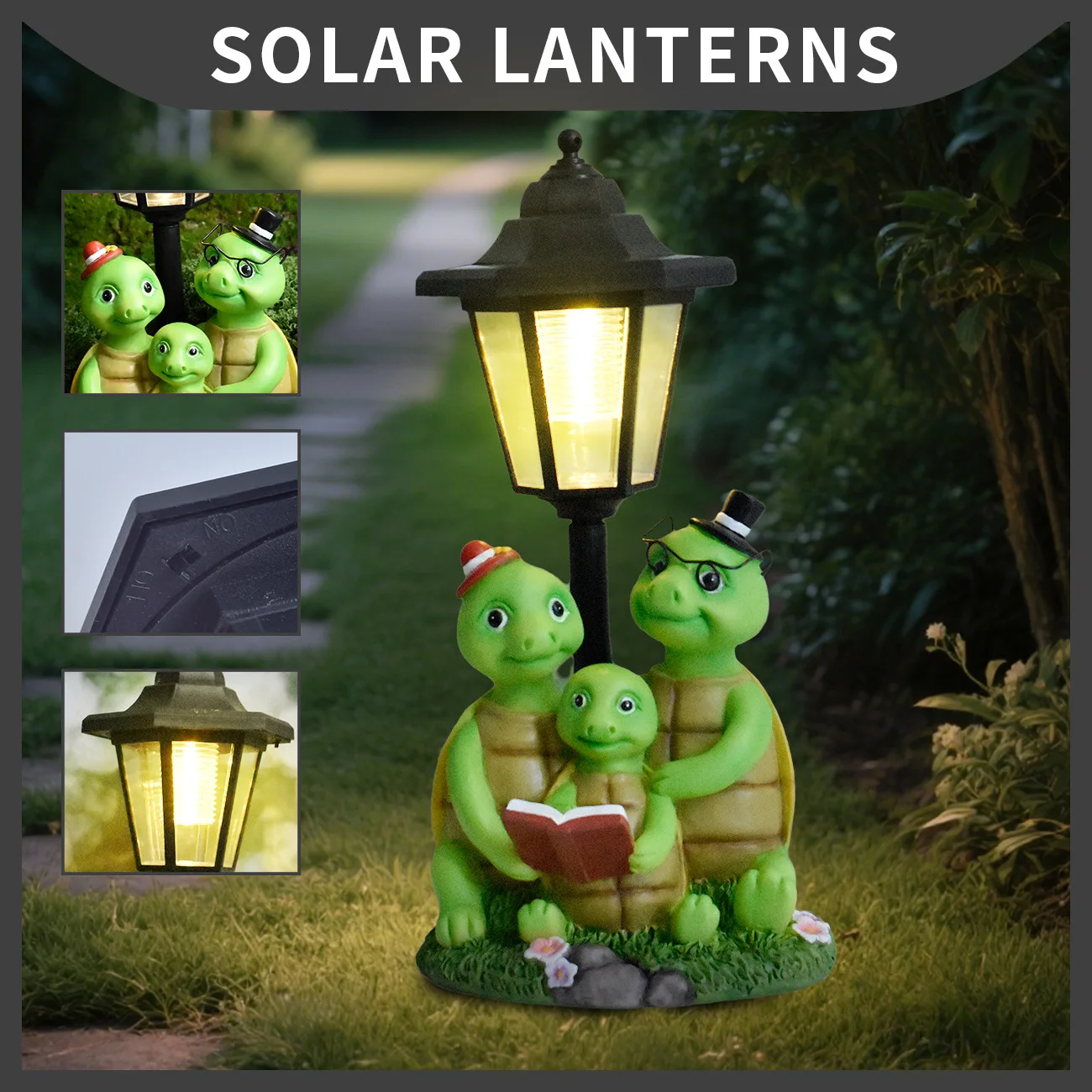 New cute turtle resin statue solar outdoor courtyard ornaments animal garden light decorations