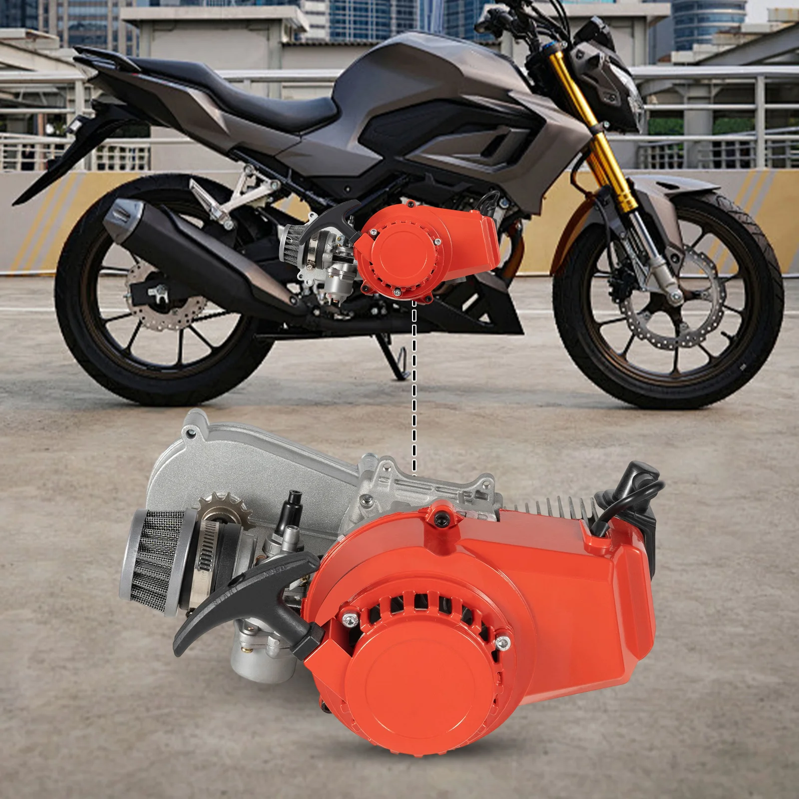 49cc Motor Engine, Off-road Engine 49cc ATV Engine, 2 Stroke Aluminum Alloy High Power 1.9kW Electric Ignition for Dirt Bike Pit Bike