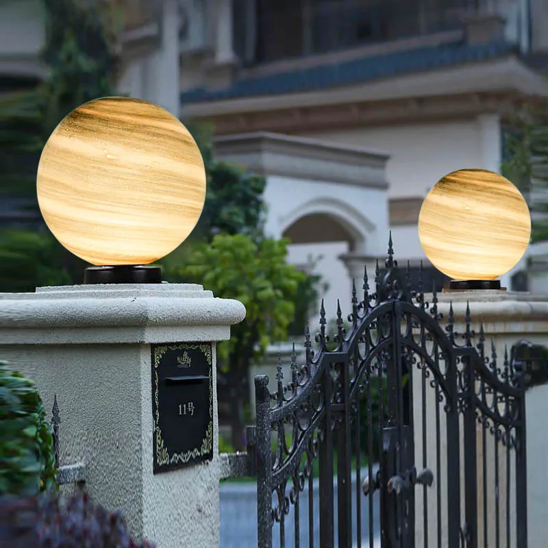 

Solar Powered Outdoor Light Luxury Column Headlight Imitating Marble Waterproof Villa Courtyard Star Column Light