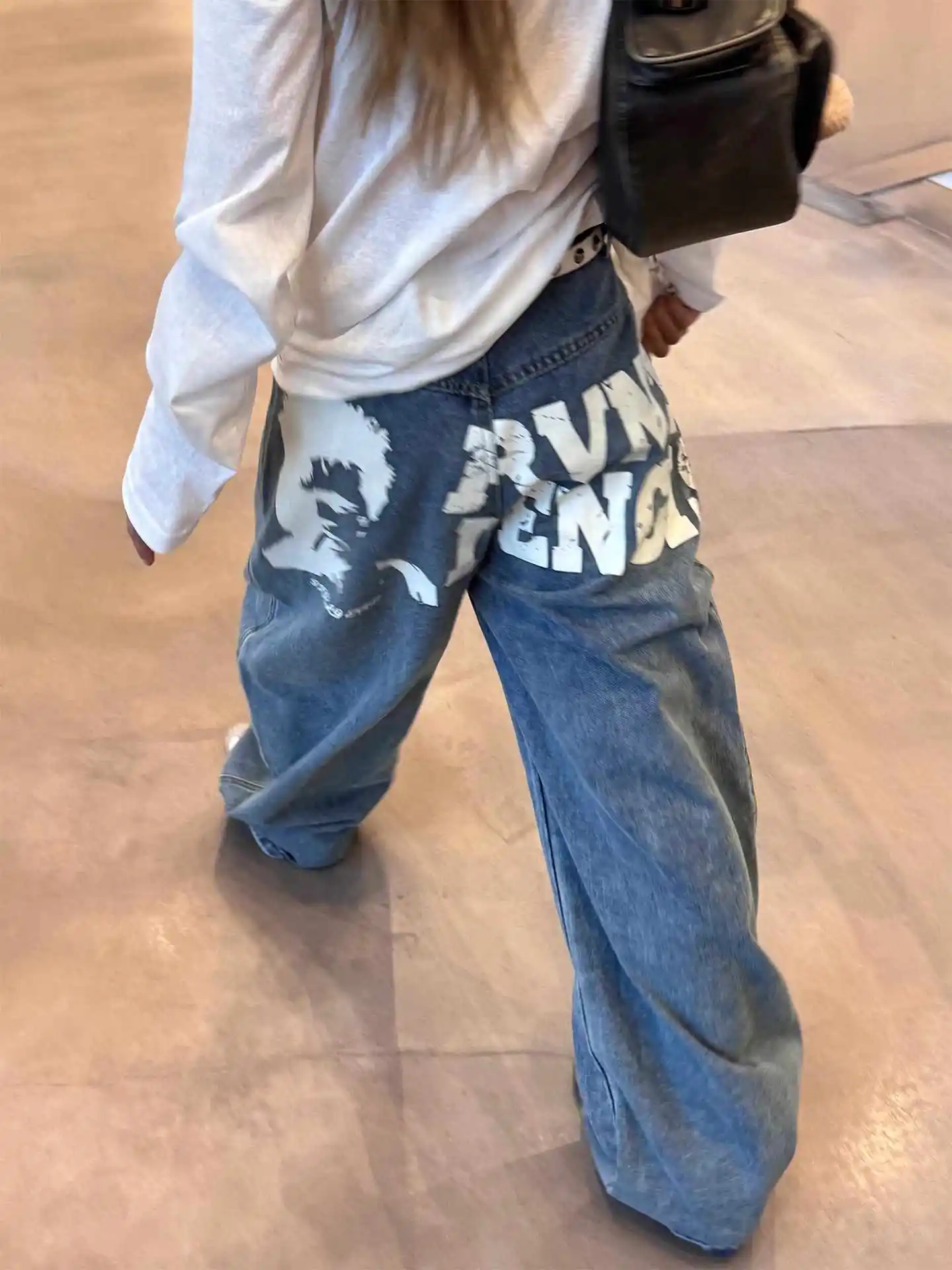 

2025 Autumn Winter Women's Denim Pants American Retro Y2K Baggy Print Jeans Low Rise Harajuku Cowboy Japanese Streetwear New