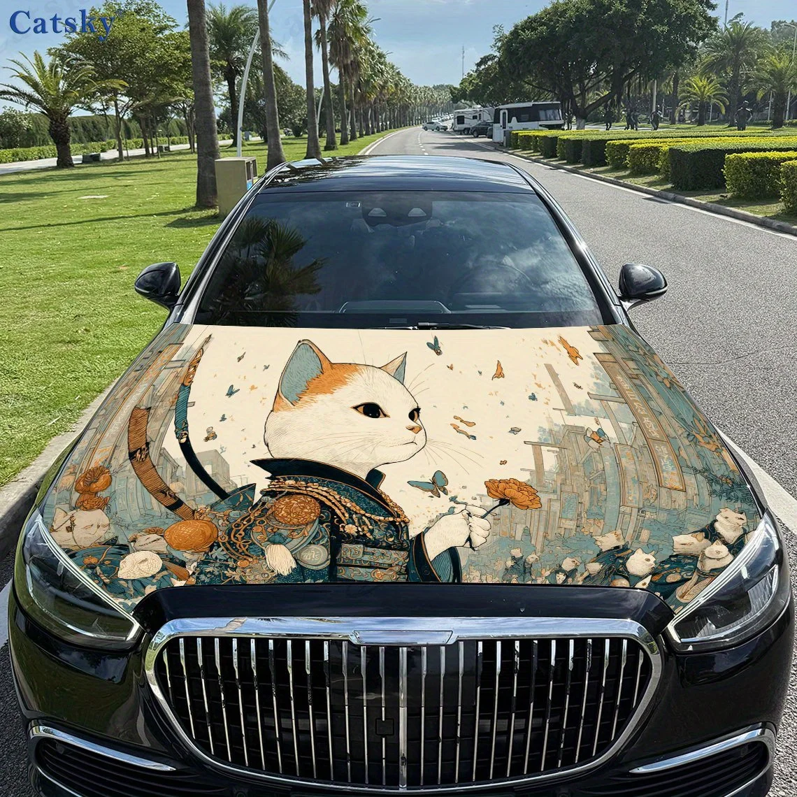 Beautiful vintage cat print,car hood stickers,PVC waterproof Self adhesive car hood sticker,car hood decoration protection stick