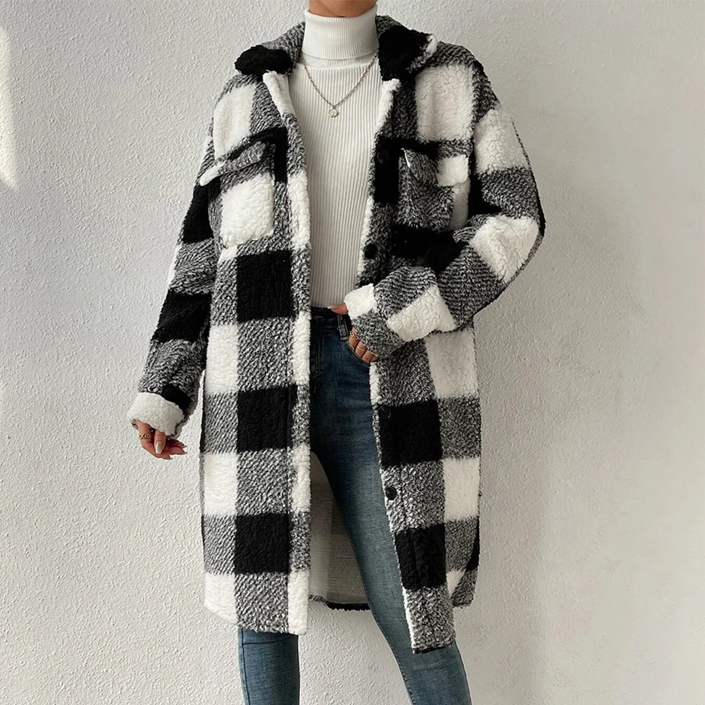 Outwear Jacket Daily Fleece For Vacation Shacket Cardigan Trench Coat Womens Tartan Check Jacket Plaid Long Jacket