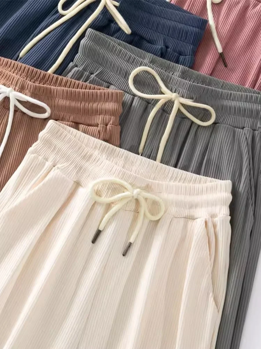 بنطلون واسع الساق من الحرير الصناعي للنساء، رقيق للصيف، خصر عالي، تصميم منسدل مستقيم، للربيع والخريف، أبيض من الشيفون، طويل يصل للأرض، كاجوال...