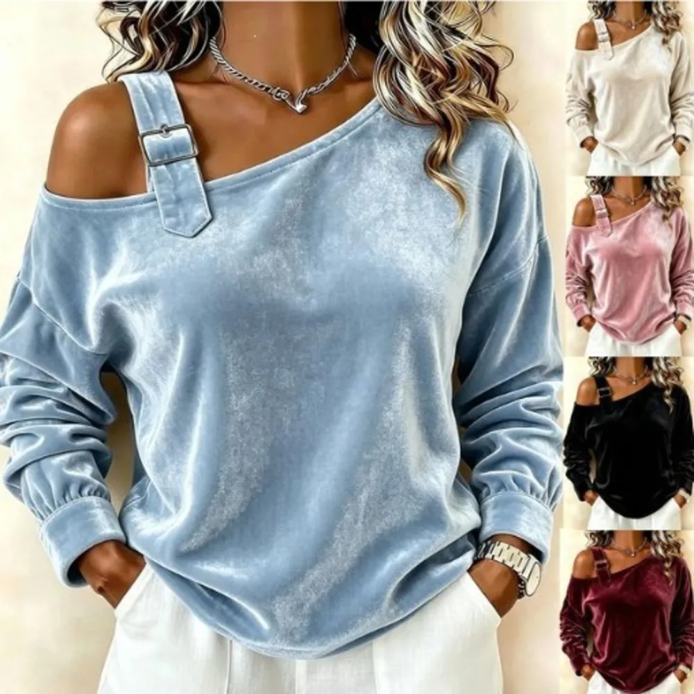 2026 New Autumn. Collection: Elegant Women's Off-shoulder Loose-fitting One-shoulder. Top With Long Keys Boho Clothes