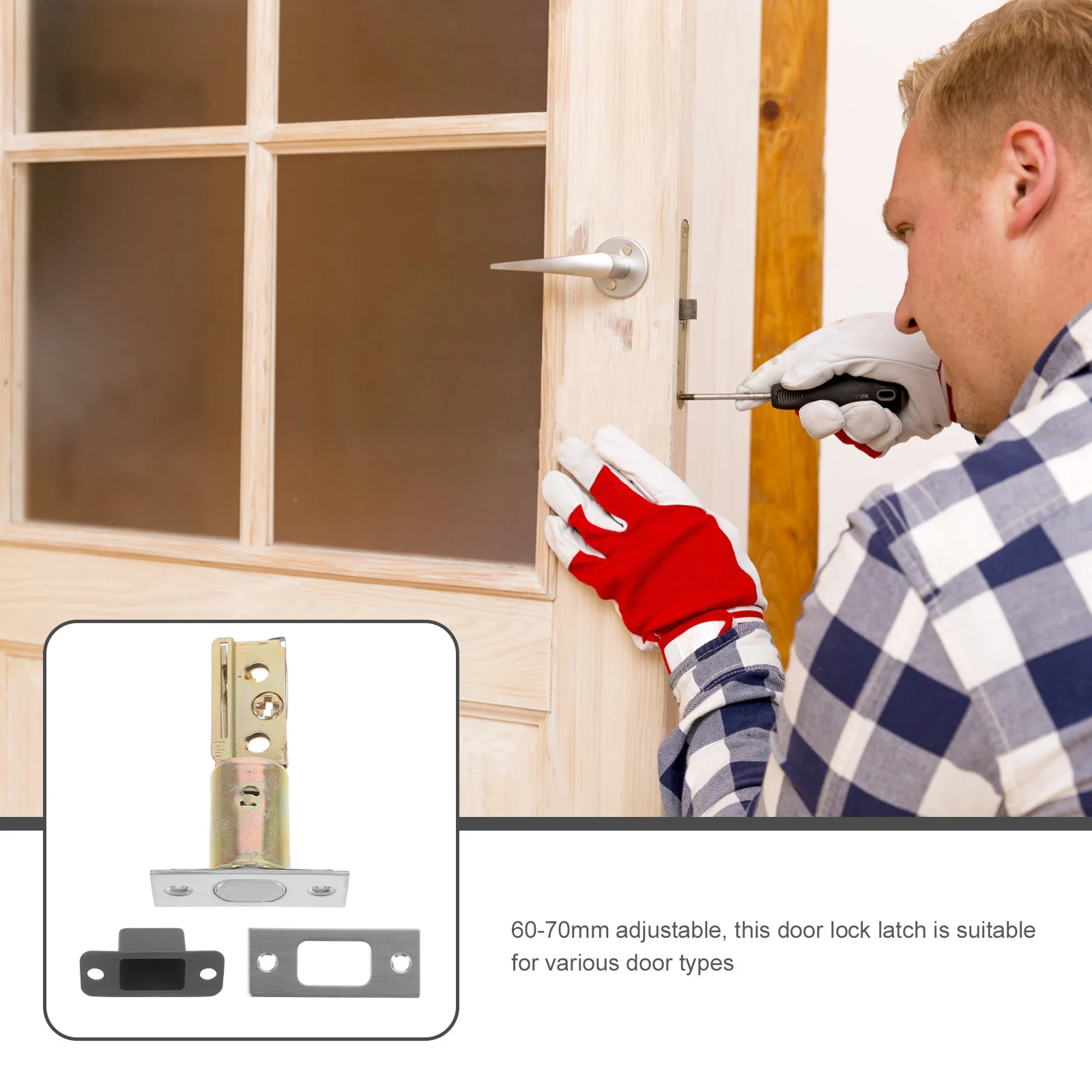 Fechadura de porta tubular invisível, fechadura ajustável, design compacto, trava de porta de madeira, fechadura de quarto, durável, confiável, fechadura tubular