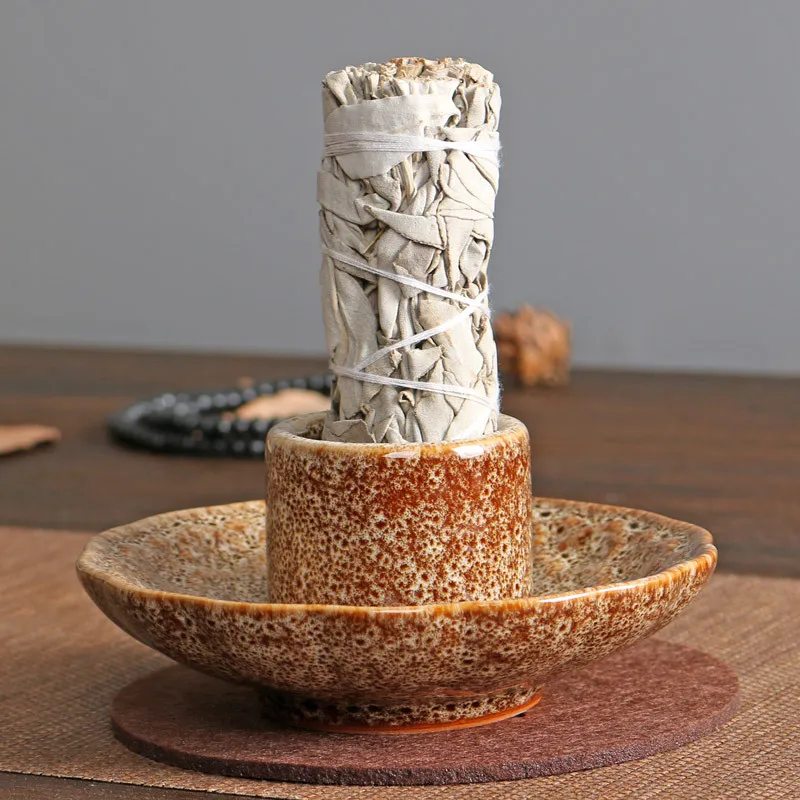 Lotus Palo Santo Holder Ceramic Sage Holder Incense Holder Ash Catcher Tray Incense Burner for Meditation Yoga Room