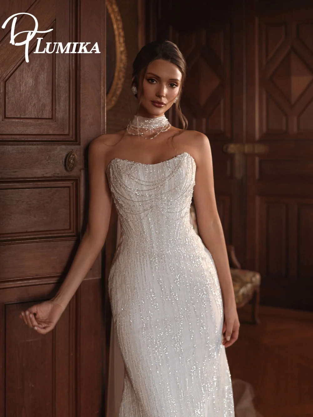 فستان زفاف أنيق بدون حمالات لامع 2026 فستان زفاف رومانسي متألق موضة a-line طول الأرض فستان الزفاف رداء De Mar #2