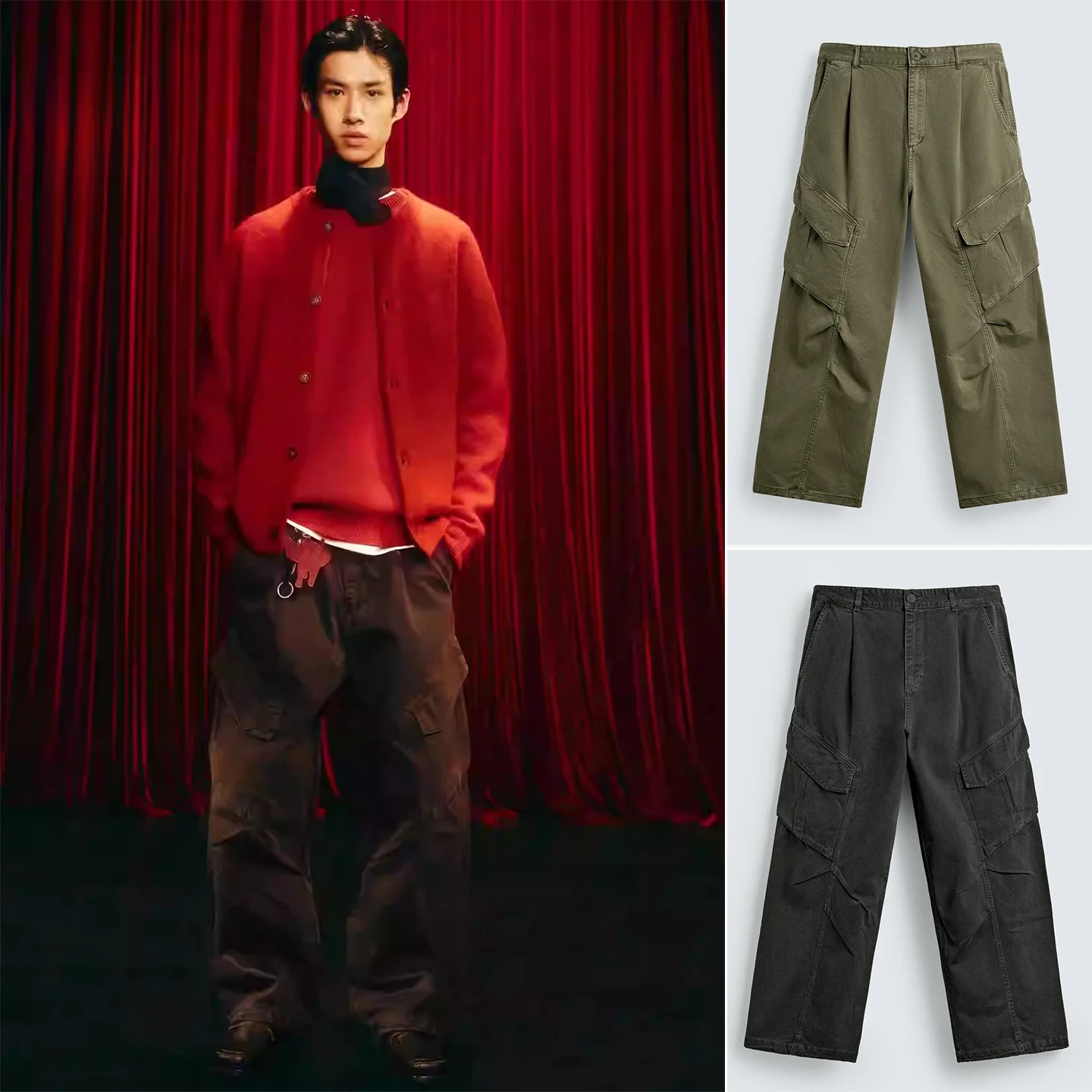 

Spring New Men's Casual Style Pleated Decoration Loose Fit Washed Effect Long Work Trousers Comfortable Loose Pants Polyester...