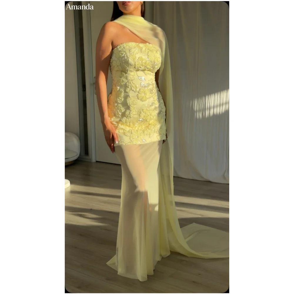 Amanda Customizd One‑shoulder Strapless Chiffon Illusion Mermaid dresses Prom gown Sequin 3D Floral Elegant Women's dresses 2026