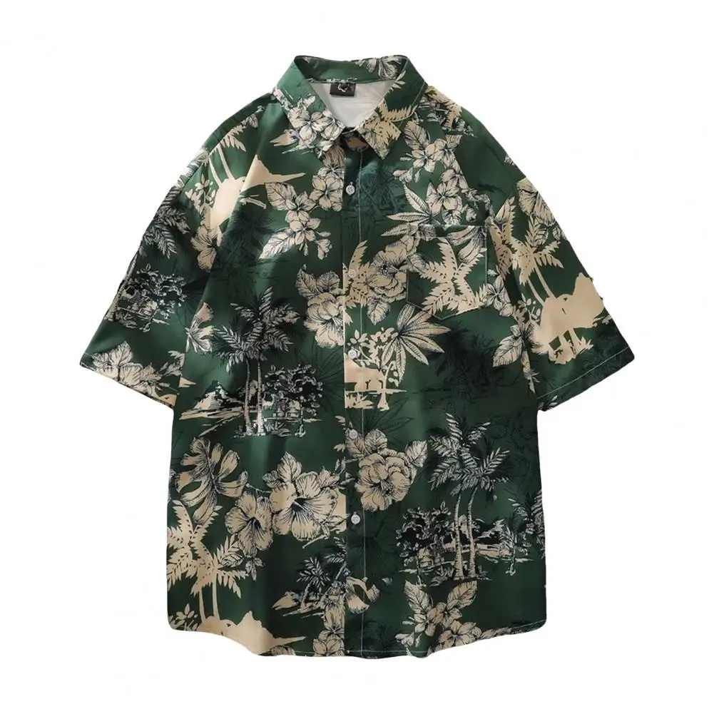 Casual Men Top Tropical Style Floral Print Men's Shirt for Vacation Beach Top with Quick Dry Technology Single-breasted