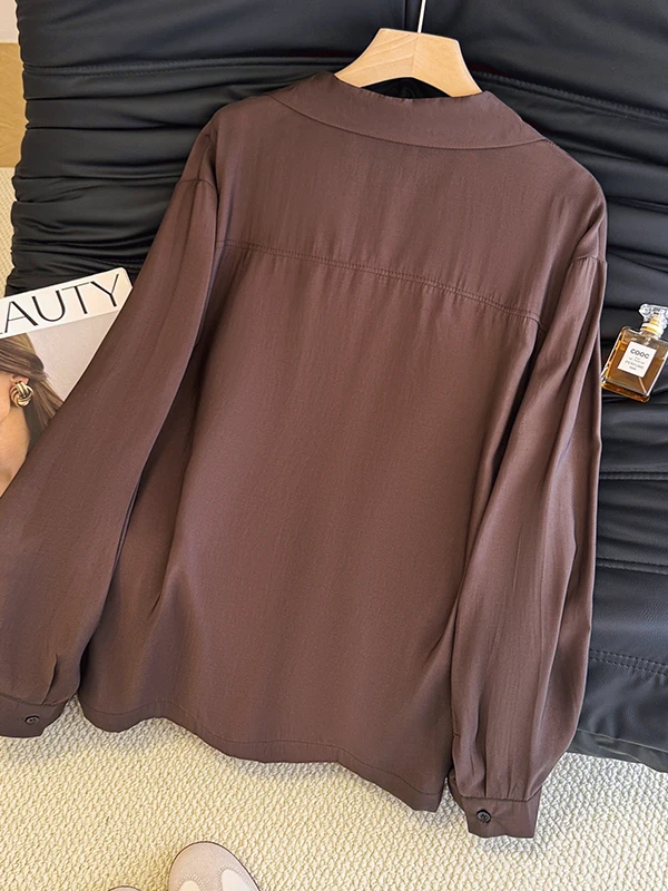 Ele Comfortable Women's irt 2025 Autumn New Sle Pasted Flower Slimming Versatile Cotton  Collar Long Sve Casua...