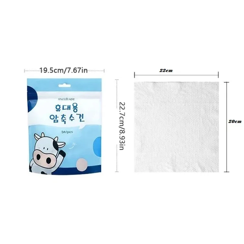 50pcs Cute Cow Disposable Towel Compressed Portable Travel Non Woven Towels Outdoor Wipes Face Wash Wipes