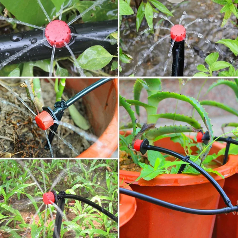 Adjustable Garden Sprinkler Dripper 50pcs 100pcs Eight Outlet Irrigation Emitter Small Red Cap for Fruit Tree Watering System