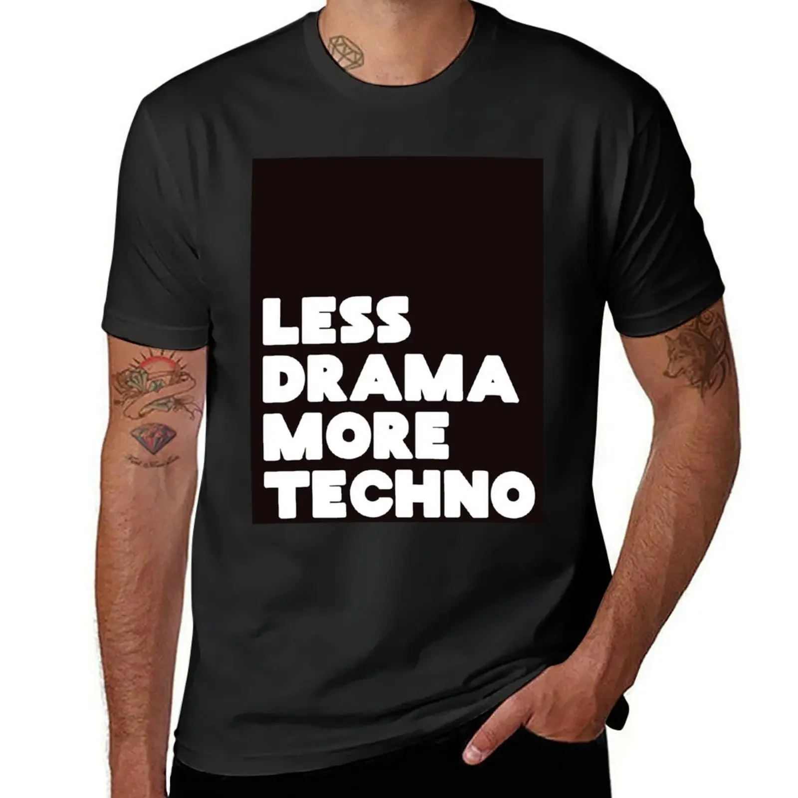 Less drama more techno. Djs gift. T-Shirt shirts graphic tee anime tshirt plus size men clothing