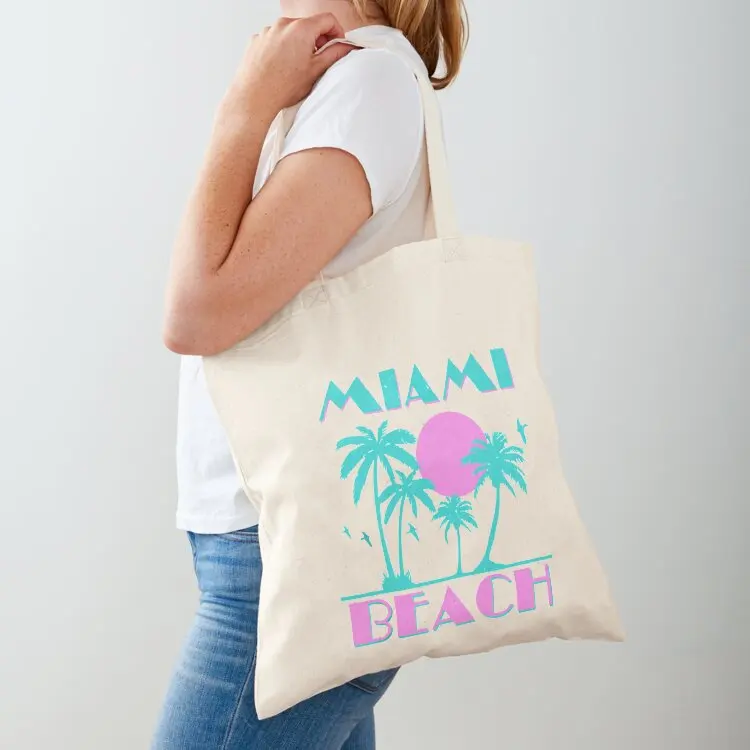 

Vintage 80's Retro Sunset Miami Beach Tote Bag tote bag men's Canvas stote bag Shopper bags woman 2025