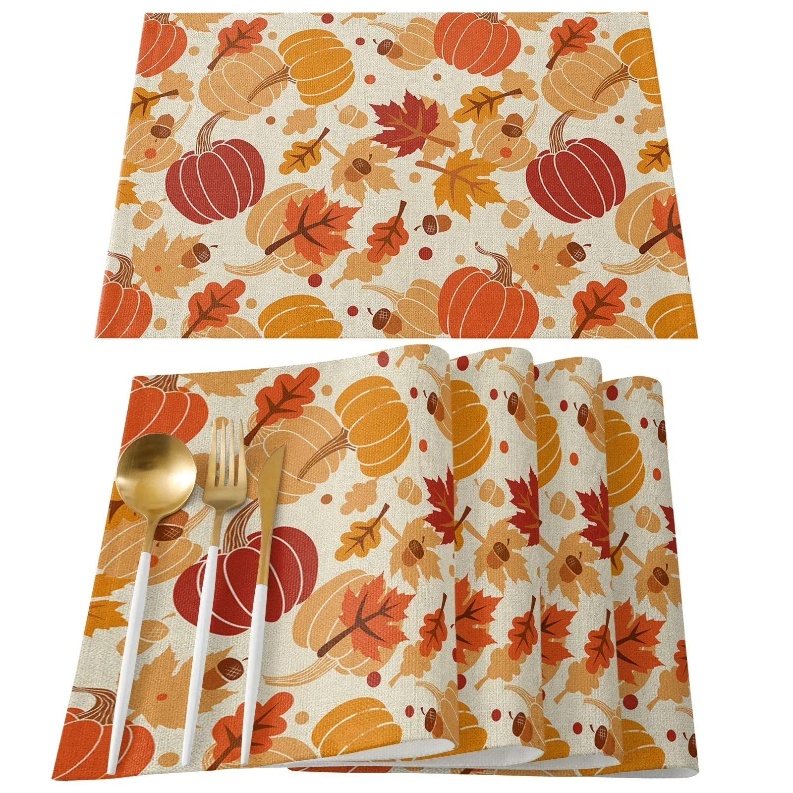 1PC Thanksgiving Autumn Pumpkin Kitchen Dining Table Decor Accessories Placemat Heat Resistant Linen Tableware Pads Mats