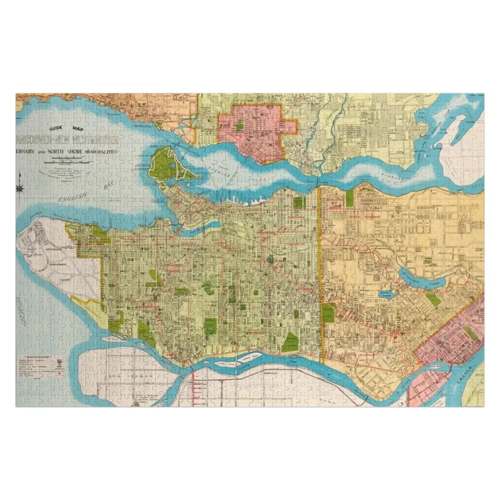 Guide map. Vancouver-New Westminster. Burnaby and North Shore municipalities (1935) Jigsaw Puzzle Personalized For Kids Puzzle