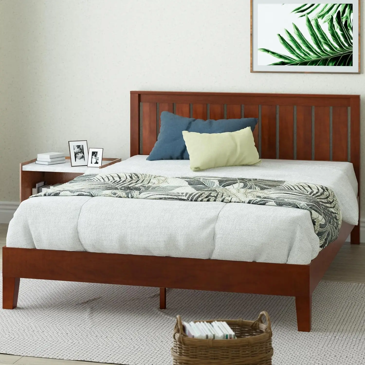 ZINUS-Deluxe Plataforma De Madeira Cama Quadro Com Cabeceira, Suporte De Madeira Slat, Nenhuma Caixa De Primavera Necessária, Fácil Montagem, Rainha, Rainha