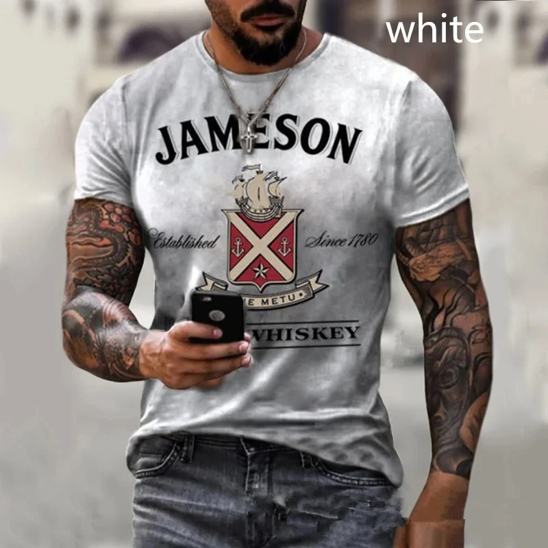 2024 Summer New Retro Style Trendy Men\'s T-shirt Whiskey 3D Print Extra Large Street Harajuku Round Neck Personalized Men\'s Top