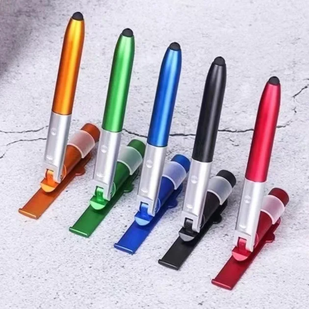 Multi-function phone stand LED light Touch screen Capacitive tool Ballpoint pen printing advertising 4-in-1 folding light pen