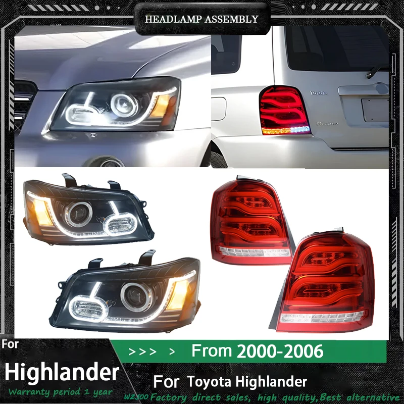 

Авто фары + задний фонарь для Toyota Highlander 2000-2007, обновление автомобиля в сборе, высококачественные светодиодные линзы проектора, аксессуары