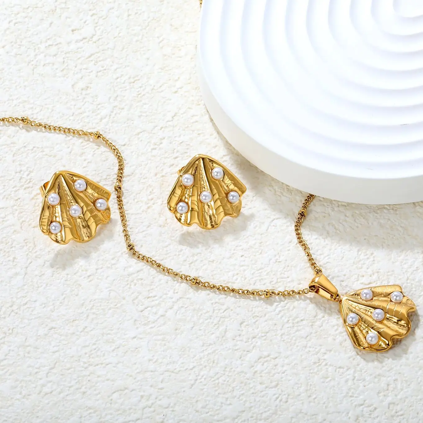 LUXUKISSKIDS Romantic Texture Beach Conch Shell Jewelry Set 18K Golden Plated Sunshine Holiday Accessories Ladies Daily Wear