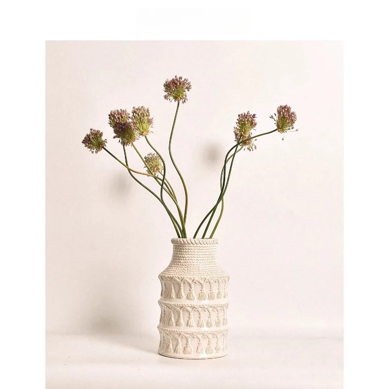 Retro white ceramic fringed vase French medieval art ornament living room flower arrangement
