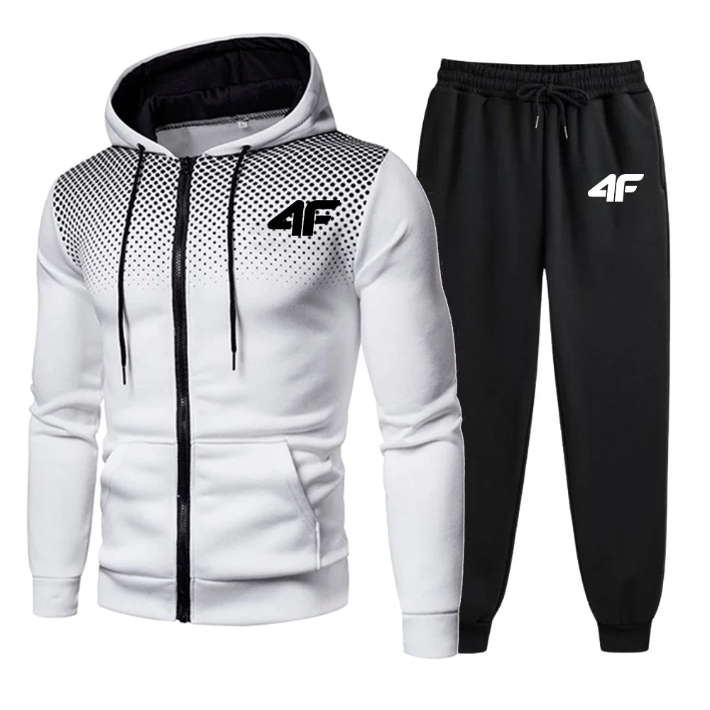 2025 Men's Full Zipper Tracksuit Set, Autumn Outdoor Hooded Jacket & Jogger Pants, Athletic Streetwear, Gym Training Sportswear
