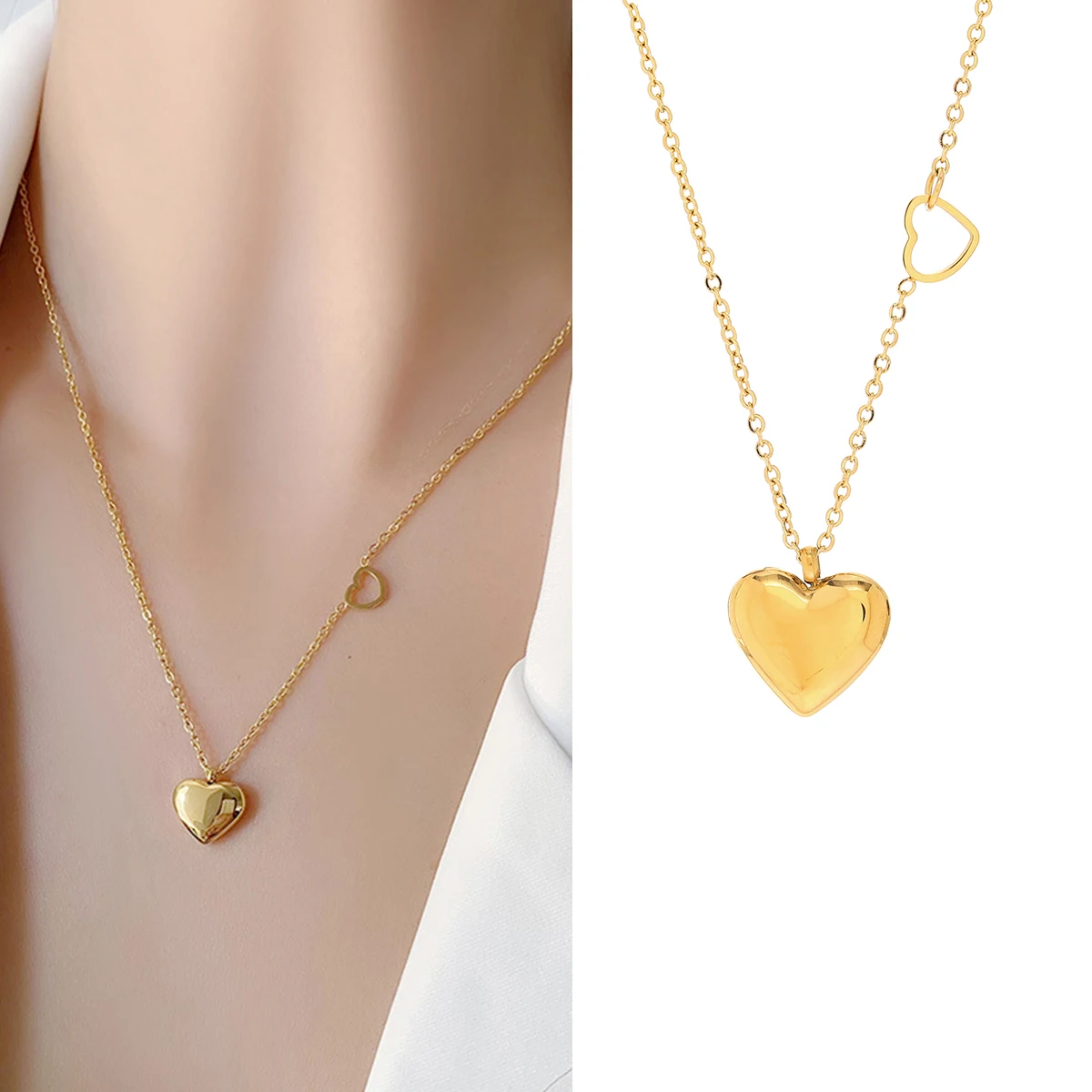 

Romantic Heart Pendant Necklace Stainless Steel Metal Choker Necklace High Quality Fashion Jewelry Women Girl Wedding Gifts