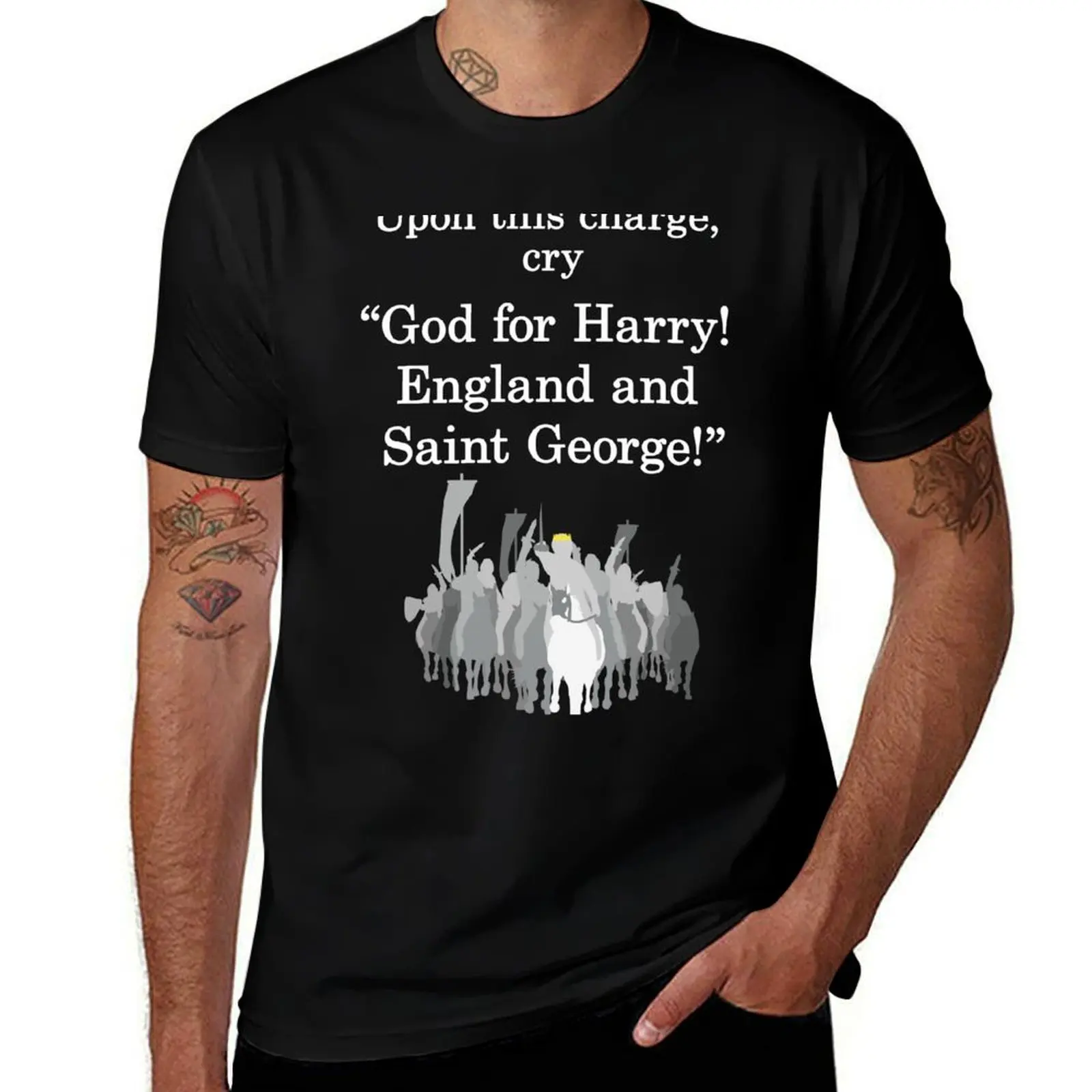 Shakespeare - Henry V - upon this charge, - dark T-Shirt Big Size Short Sleeve Tee for Men