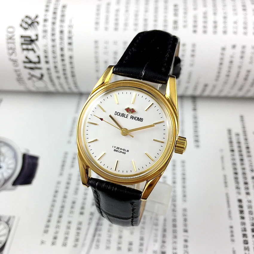 Original Beijing Watch Factory, medium-sized Shuangling gold manual mechanical watch with a diameter of 30mm