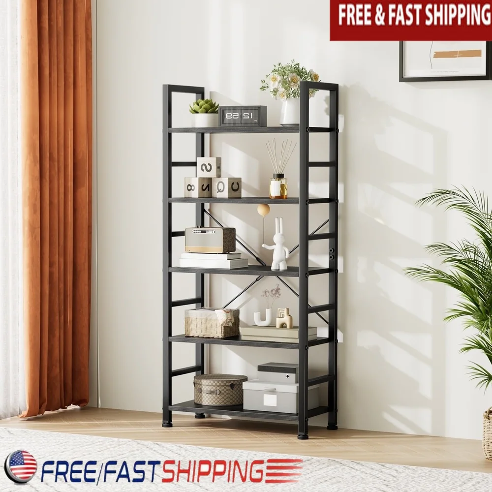 

5 Tier Bookshelf Modern Bookcase Space Saving Storage Organizer Home Office Living Room Bedroom Waterproof Anti-Scratch Metal