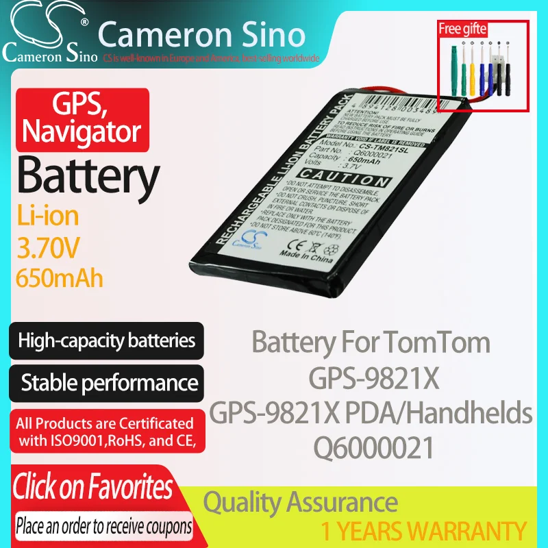 CameronSino Battery for TomTom GPS-9821X GPS-9821X PDA/Handhelds fits TomTom Q6000021 GPS,Navigator battery 650mAh 3.70V Li-ion