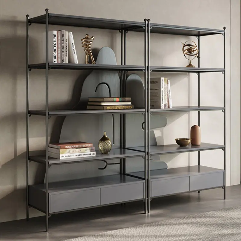 YJQ stainless steel metal bookshelf simple light luxury decorative cabinet multi-layer wrought iron office display stand
