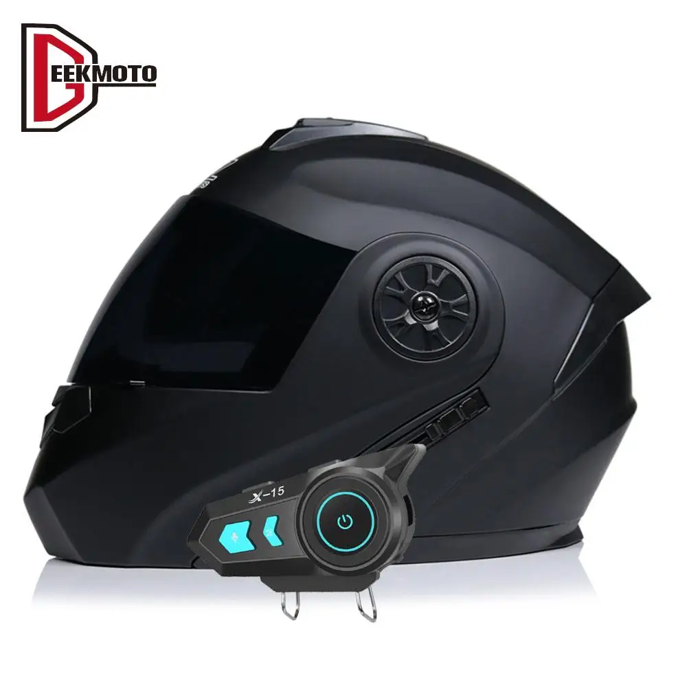 

Bluetooth Motorcycle Helmet Full Face With Headset Intercom DOT Approved Casco Moto Double Lens Moto Equipments Modular Helmet