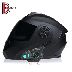 Bluetooth Motorcycle Helmet Full Face With Headset Intercom DOT Approved Casco Moto Double Lens Moto Equipments Modular Helmet