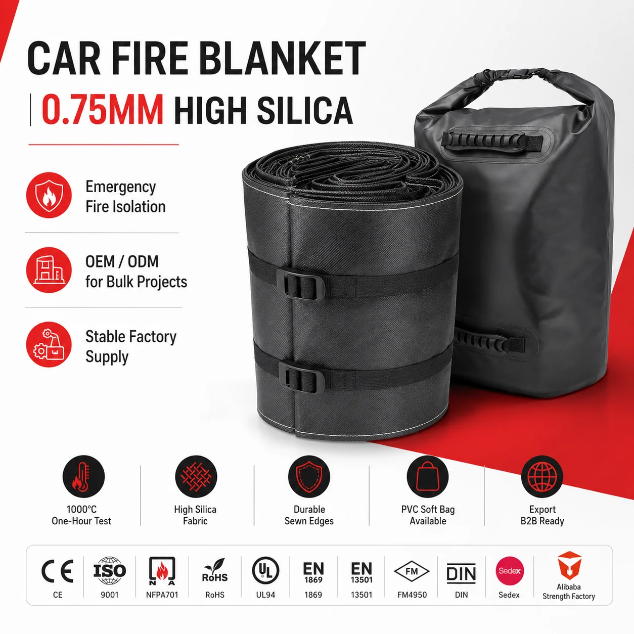 Automotive Emergency Fire Blanket High Silica Fiber Thermal Protection
