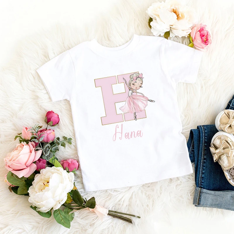 Girls Personalised Ballerina Printed T-shirt Custom Name Ballet Shirt Personalized Gift for Dancer Toddlers Tee Clothes