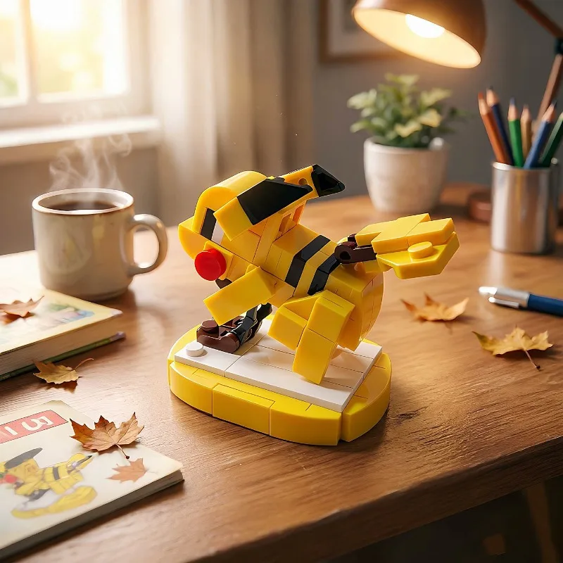 Mini Particle Pokemon Pikachu MOC Building Blocks DIY Hand-Assemble Cartoon Figurine Table Ornament Present for Kids Teenagers view 3