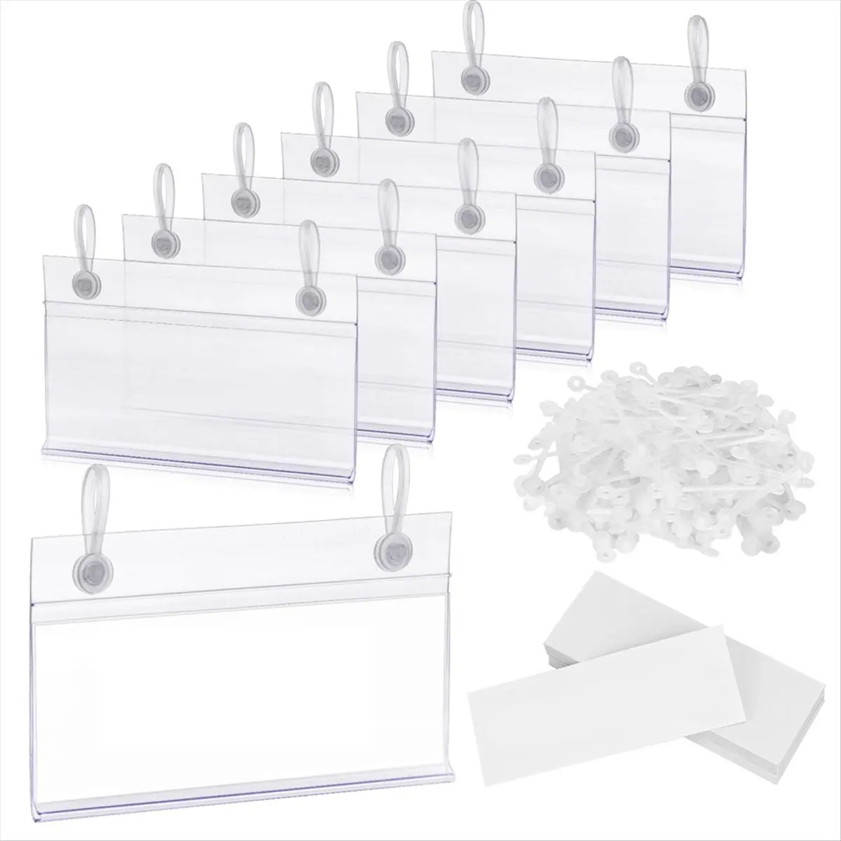 A24I 100PCS Clear Label Holders for Wire Shelf Retail Price Label,Merchandise Sign Display Holder for Supermarket Shop