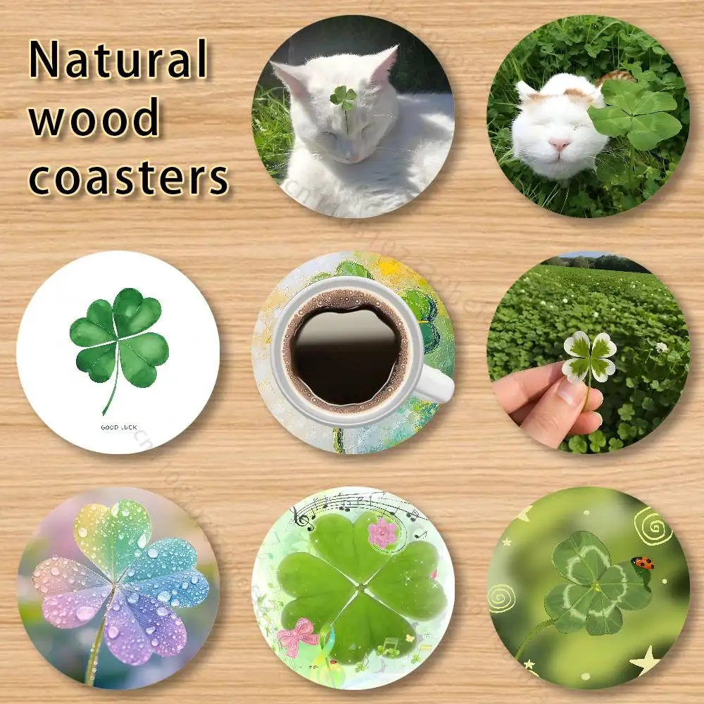 

Lucky Four Leaf Clover Wooden Cup Mats Combo Decora Glass Cup Coaster Home Kitchen Decora Gift