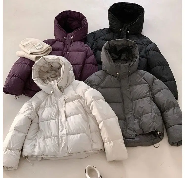 ZAROY Women's Thick Warm Cotton Jacket With Rhinestones Winter Casual Stand Collar Zipper Pocket Down Coat Puffer куртка