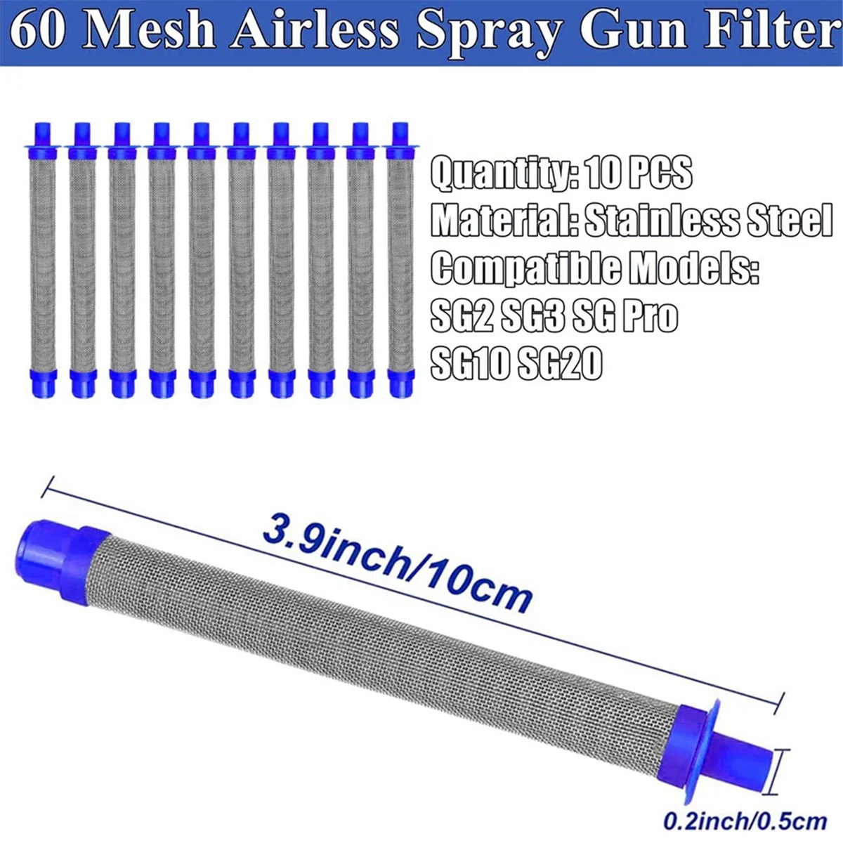 

Filter 10 Pack Airless Filter 60 Mesh Airless Paint Push on Type Compatible with Models SG2 SG3