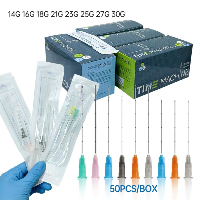 

50pcs Cannula Needle 22g 50mm Micro Cannula Fine Needle 14g 16G 18G 22G 25G 38mm 50mm 70mm Blunt Cannula For Dermal Fillers