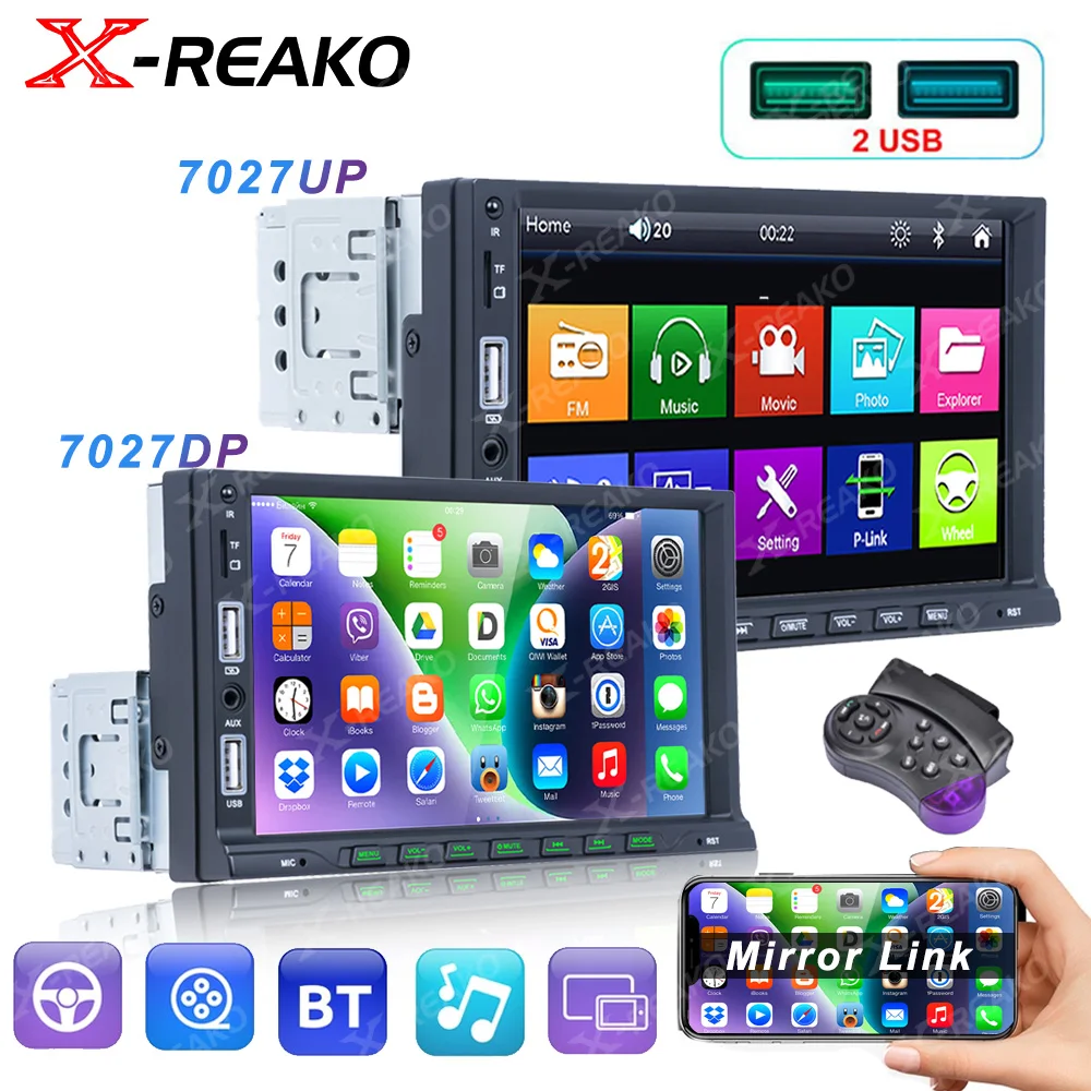 

X-REAKO 1 Din 7 Inch Car Radio MP5 Player Touch Screen Multimedia with Two USB Bluetooth FM Mirror Link Universal Autoradio 7027